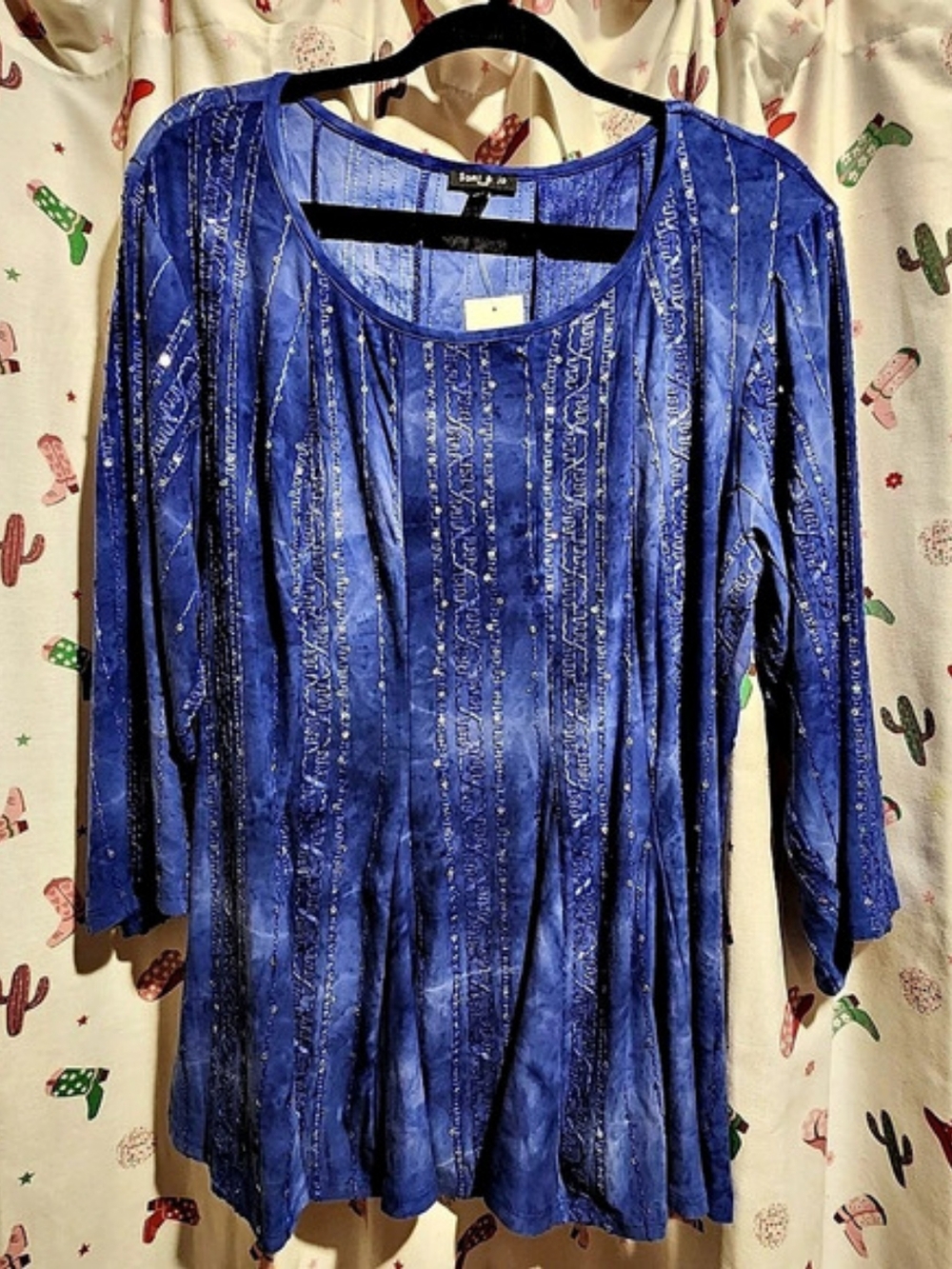 Sz 2X Blue Sequins 3/4 Sleeve Tunic